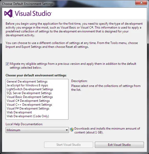 Visual Studio 2012 Default Environment Setup